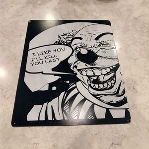 Black & White Creepy Clown Metal Sign - Graphic Wall Decor